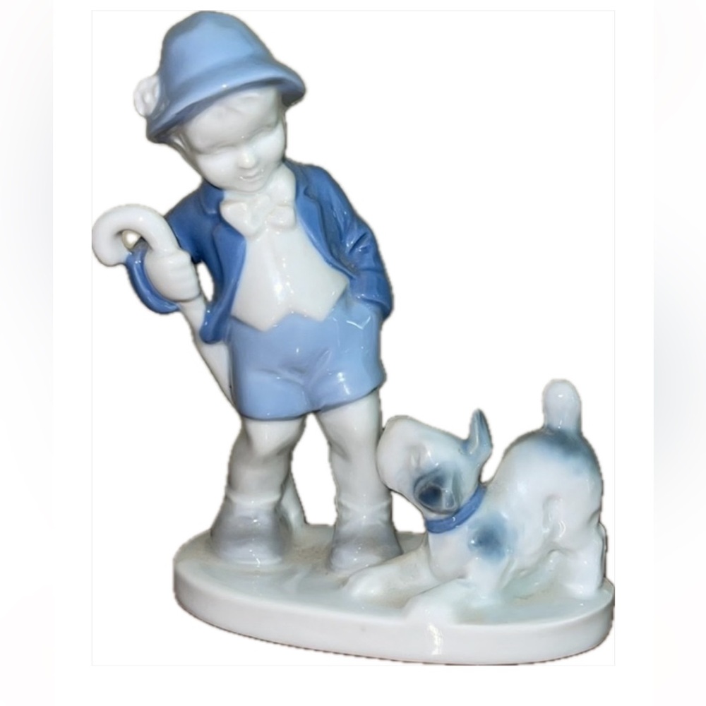 Gerold Porzellan Boy w/ Dog Porcelain Figurine #5486 Bavaria W Germany, vintage